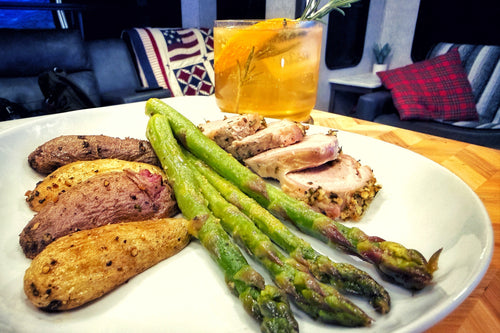 Garlic-Herb Roasted Pork Tenderloin with Fingerlings & Asparagus