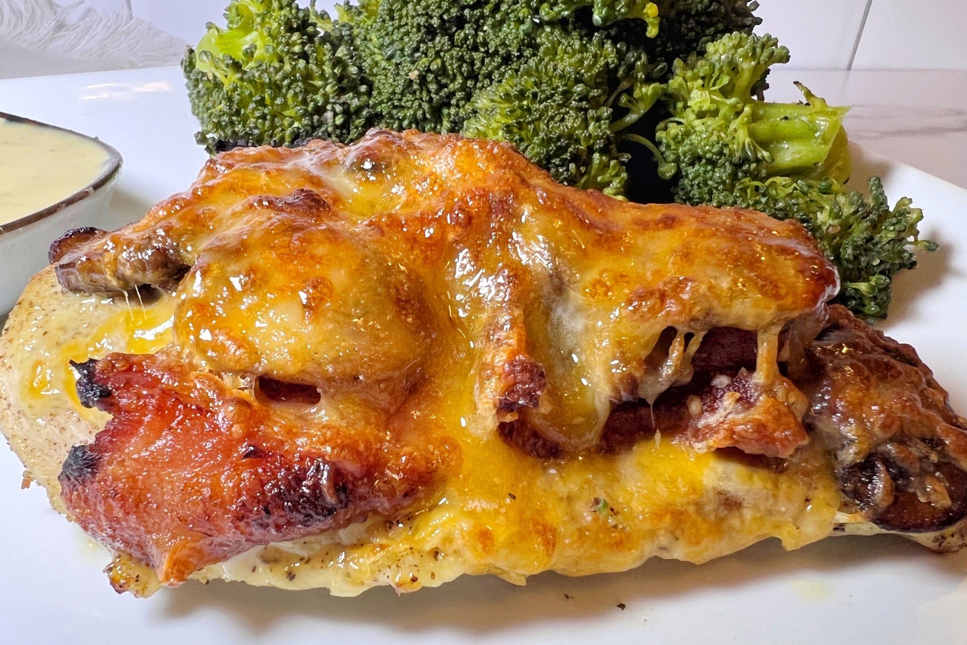 Cheesy Honey Mustard Chicken with Mushroom and Bacon