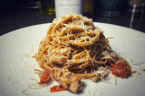 Pan-Seared Chicken with Whole Wheat Thin Spaghetti