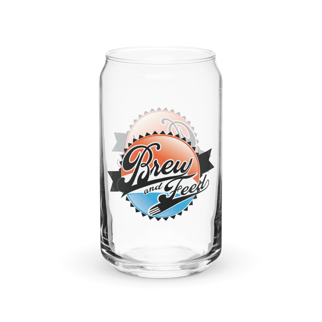 Brew and Feed Logo'd Can-Shaped Glass
