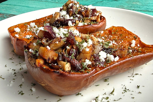 Leftover Turkey Hash Stuffed Roasted Honeynut Squash