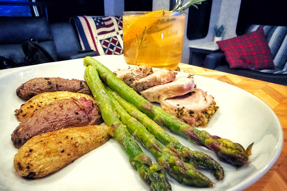 Garlic-Herb Roasted Pork Tenderloin with Fingerlings & Asparagus