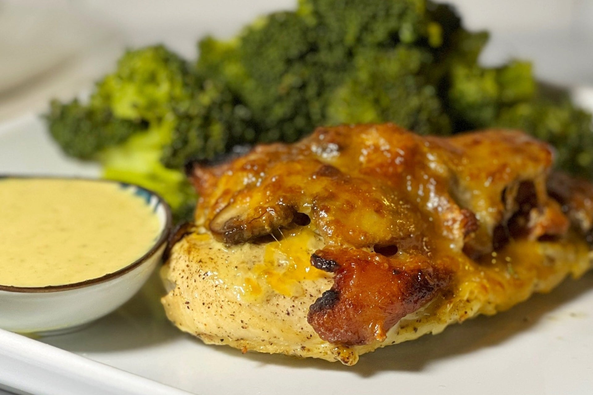 Cheesy Honey Mustard Chicken with Mushroom and Bacon