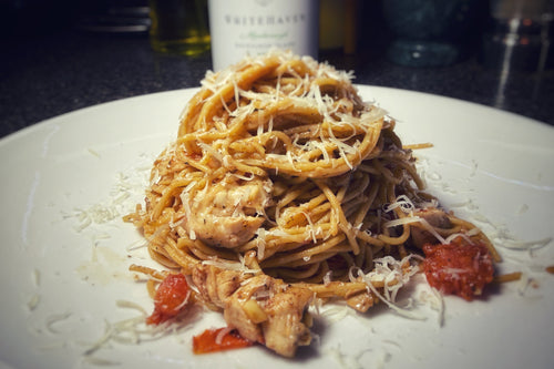 Pan-Seared Chicken with Whole Wheat Thin Spaghetti