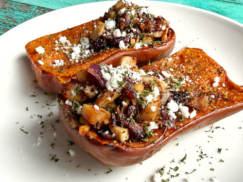 Leftover Turkey Hash Stuffed Roasted Honeynut Squash