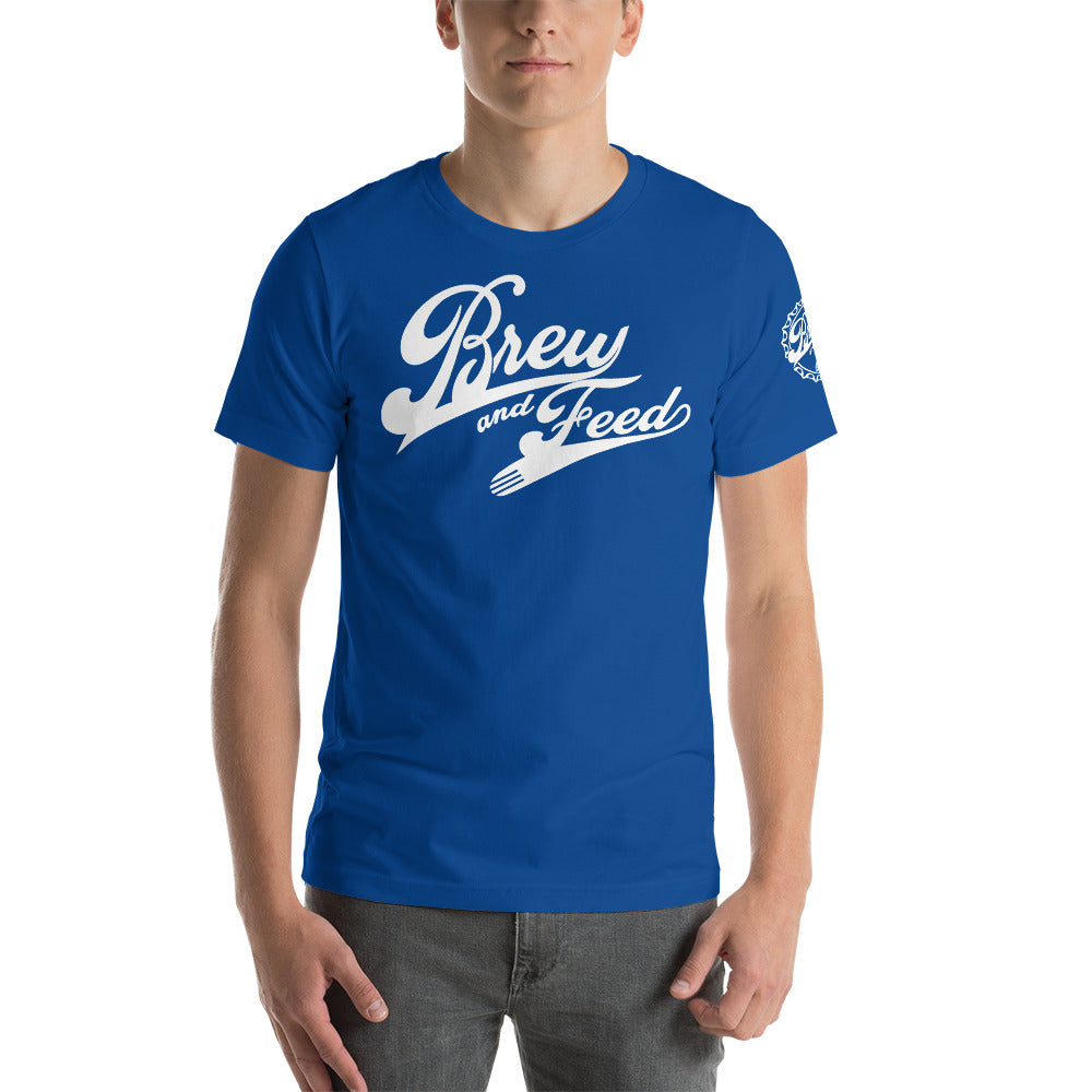 Brew and Feed Script Short-Sleeve Unisex T-Shirt - True Royal / S - True Royal / M - True Royal / L - True Royal / XL - True Royal / 2XL - True Royal / 3XL - True Royal / 4XL